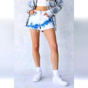 NEW Retro Pacsun Denim High Rise Button Fly Tie Dye Festival Mom Shorts Small